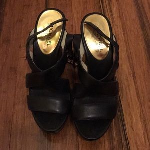 Michael Kors Black stitched wedges size 6